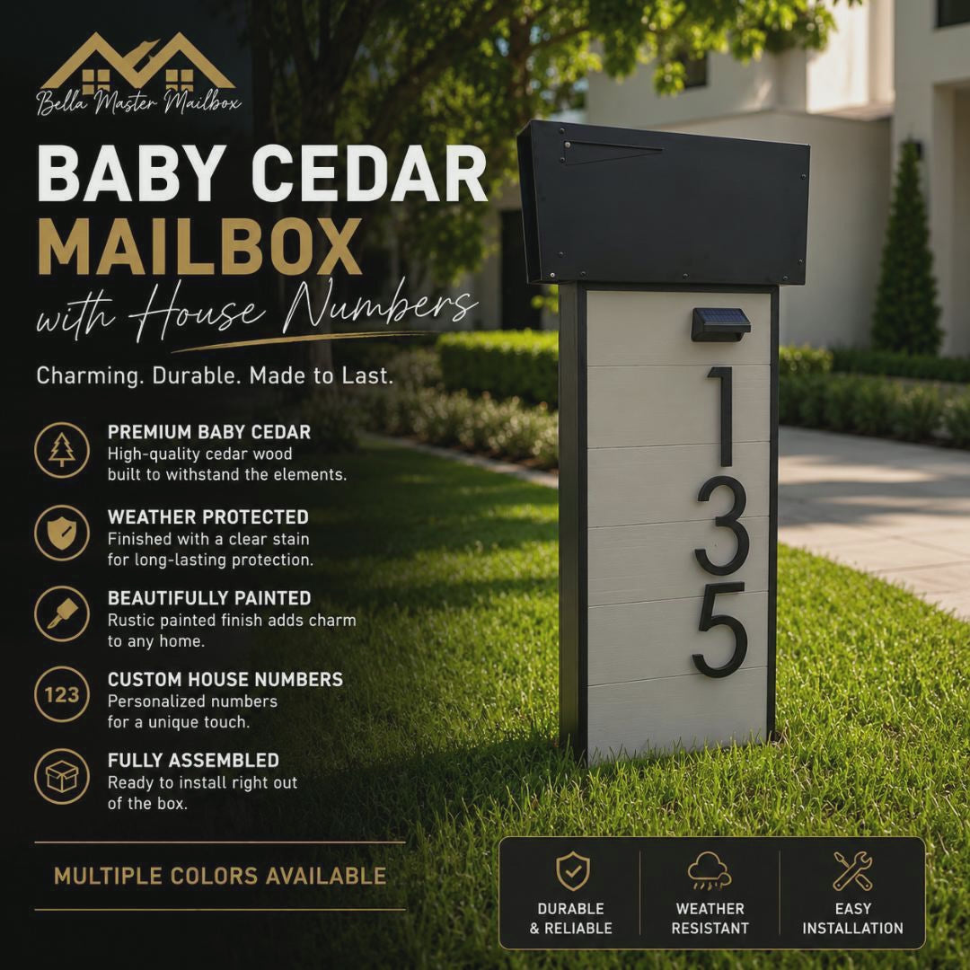 Mailbox With House Numbers Baby Cedar - BELLA MASTER MAILBOX