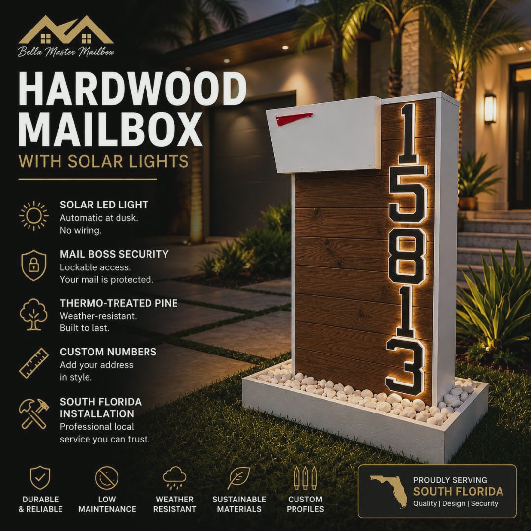 Hardwood Mailbox with Solar Lights - BELLA MASTER MAILBOX